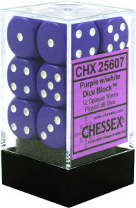 Terninger D6 Opaque 16 mm Purple/White (12 stk)